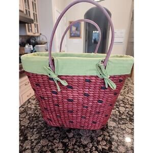 Large Watermelon Straw Beach Bag Tote w/ removable, washable liner